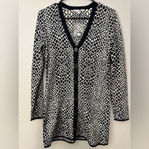 Isaac Mizrahi Live Snakeskin Print Cardigan Top Black White Button Up Sweater